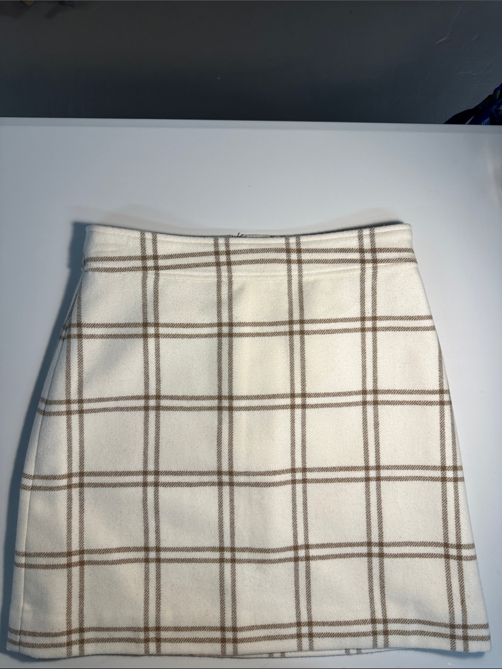 Women's J.Crew Cream and Brown Plaid Mini A-Line Skirt Size 4